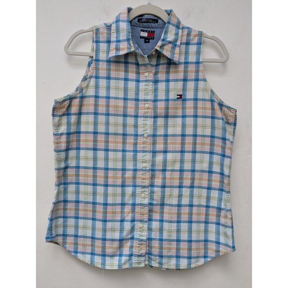 Tommy Hilfiger Tops - Vintage Tommy Hilfiger Women's Shirt Plaid Sleeveless Blue Size 12